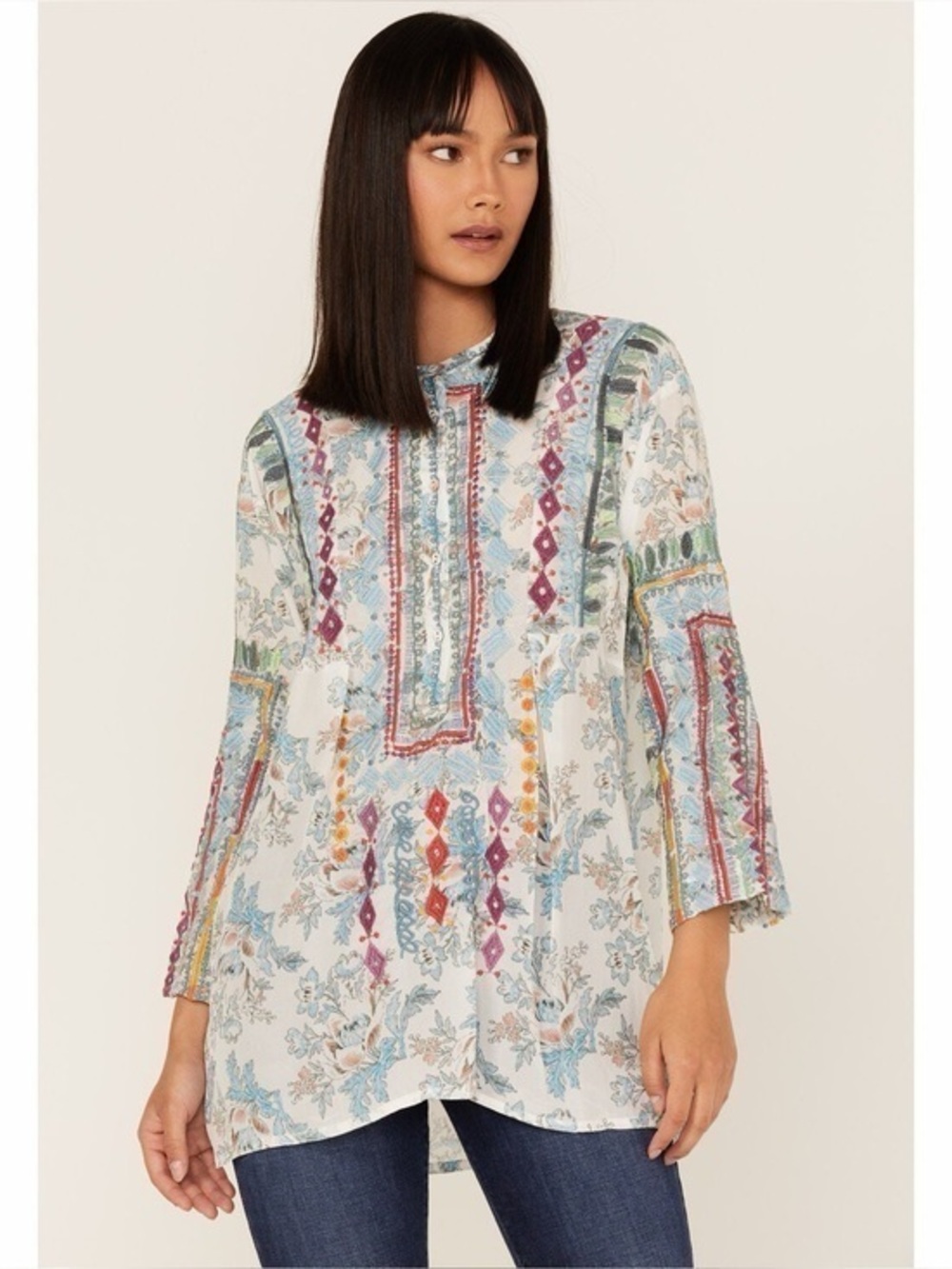 Johnny Was | Isla Embroidered Floral Print Tunic Blouse